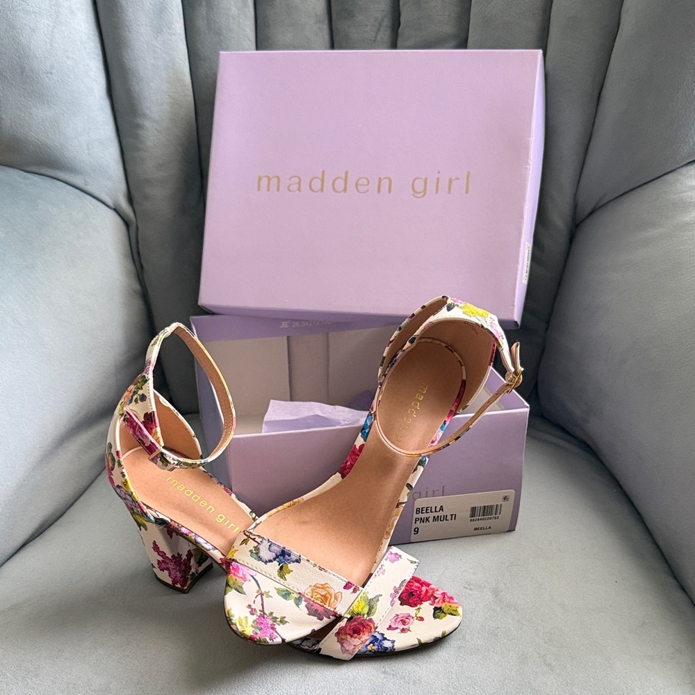 Madden Girl Floral Bella Heels Pink and Multi 9 Worn Once